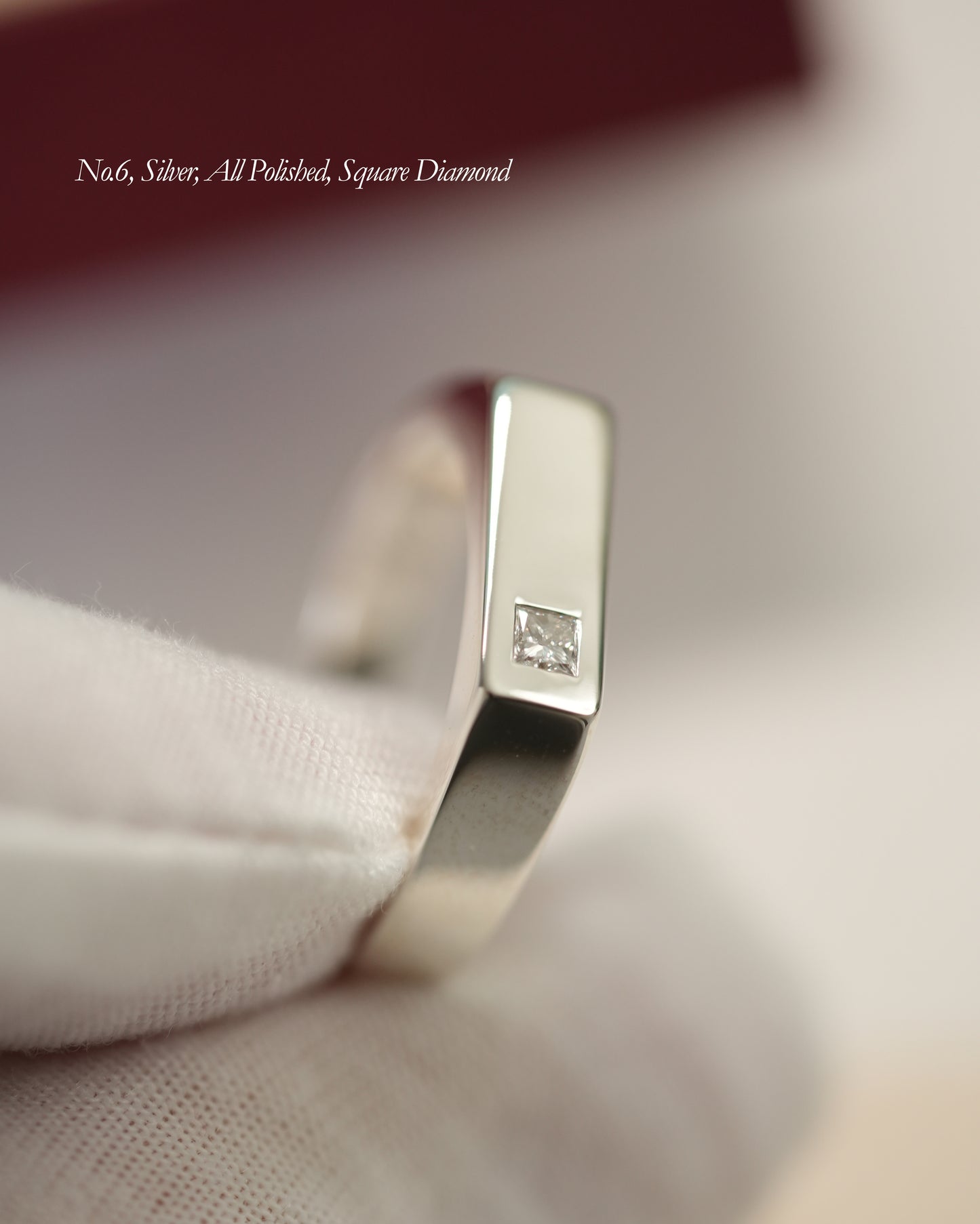 'No. 6' Solid Gold Ring (Square Diamond)