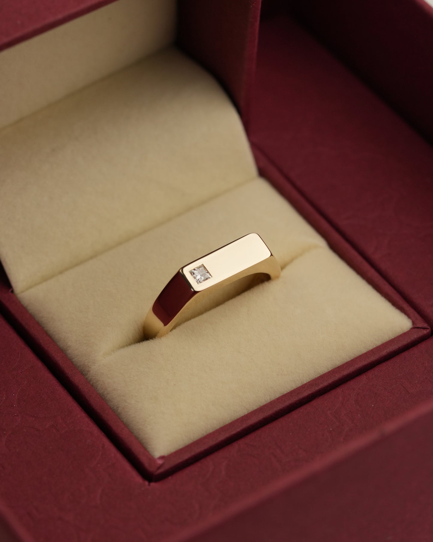 'No. 6' Solid Gold Ring (Square Diamond)