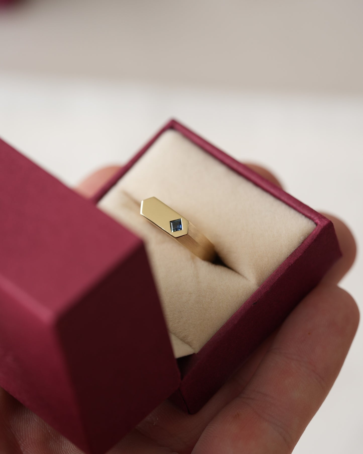 'No. 16' Solid Gold Ring (Square Sapphire)