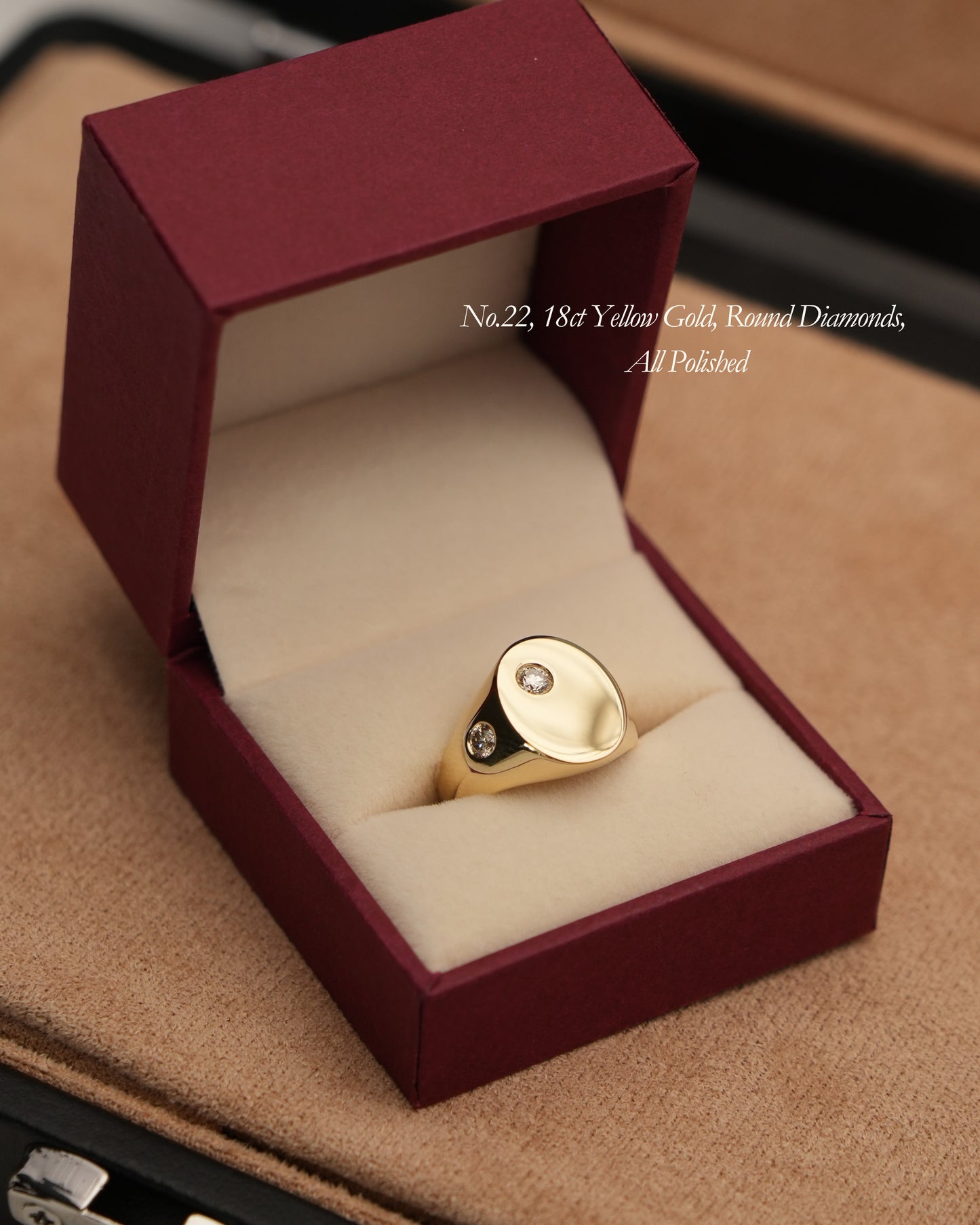'No. 22' Solid Gold Signet Ring (Round Diamond)