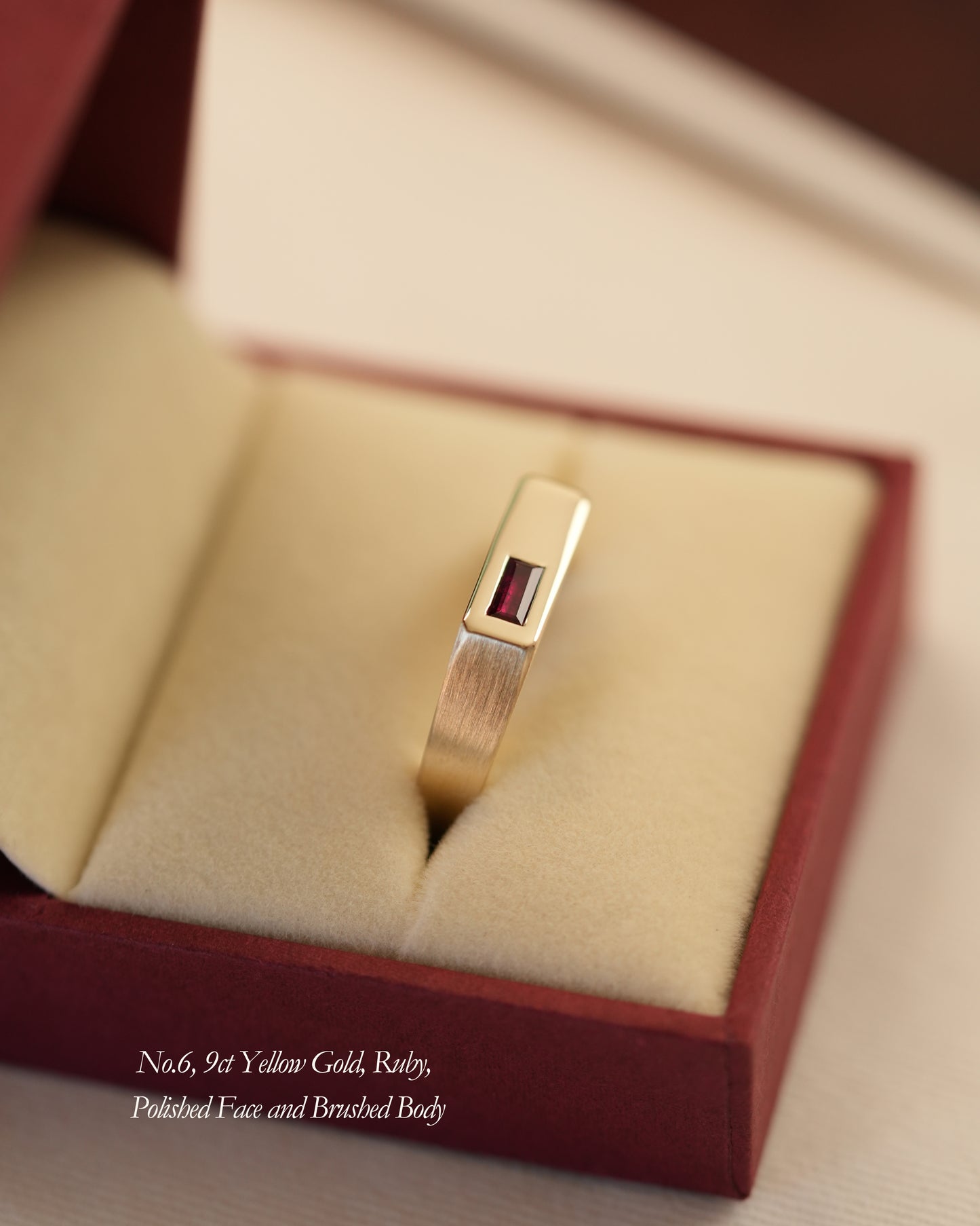 'No. 6' Solid Gold Ring (Red Ruby)