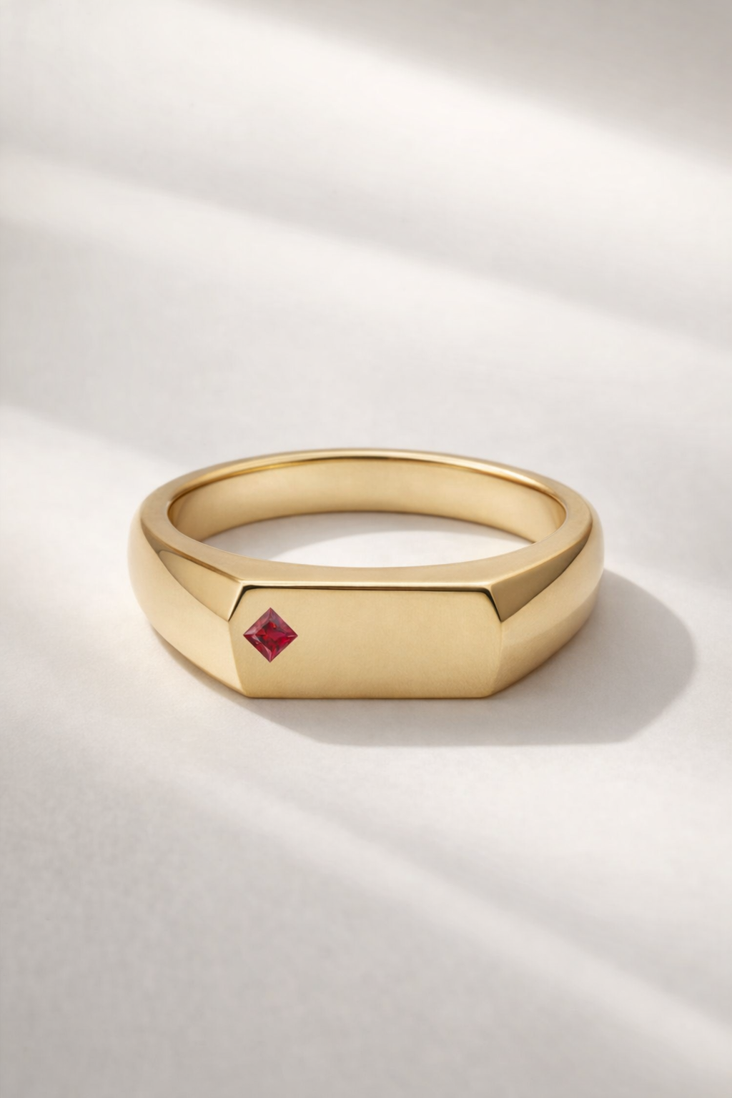 No. 16 Chunky Solid Gold Ring (Square Ruby)