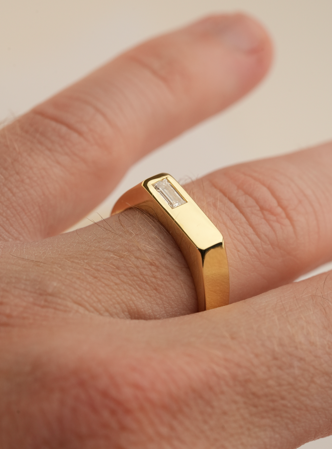 'No. 6' Solid Gold Ring (Baguette Diamond)
