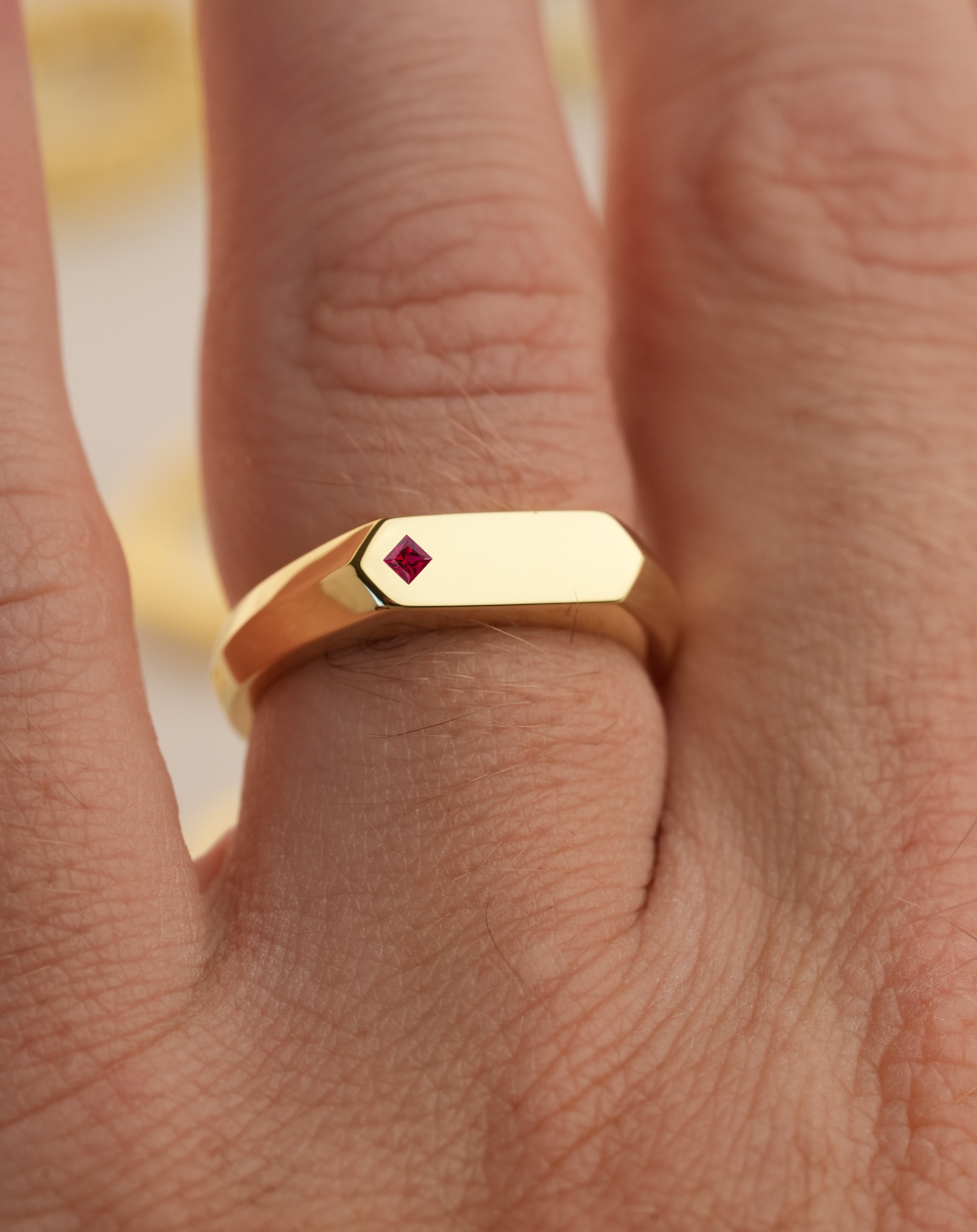 'No. 16' Solid Gold Ring (Square Ruby)