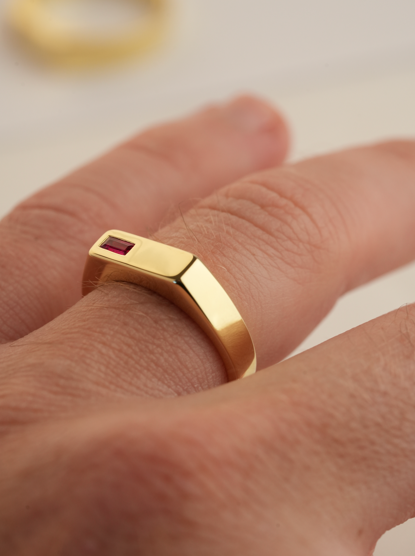 'No. 6' Solid Gold Ring (Red Ruby)