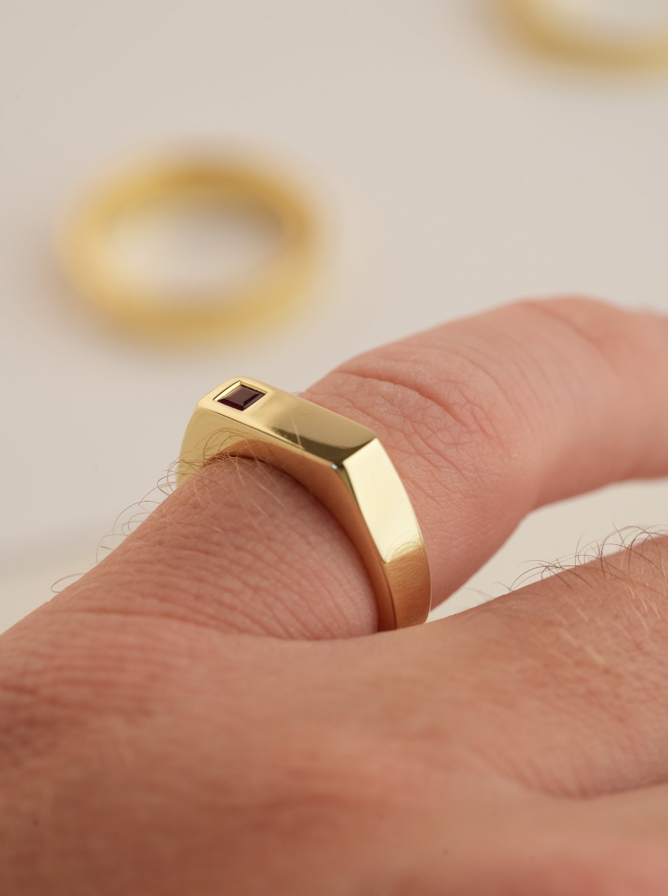 'No. 6' Solid Gold Ring (Square Ruby)