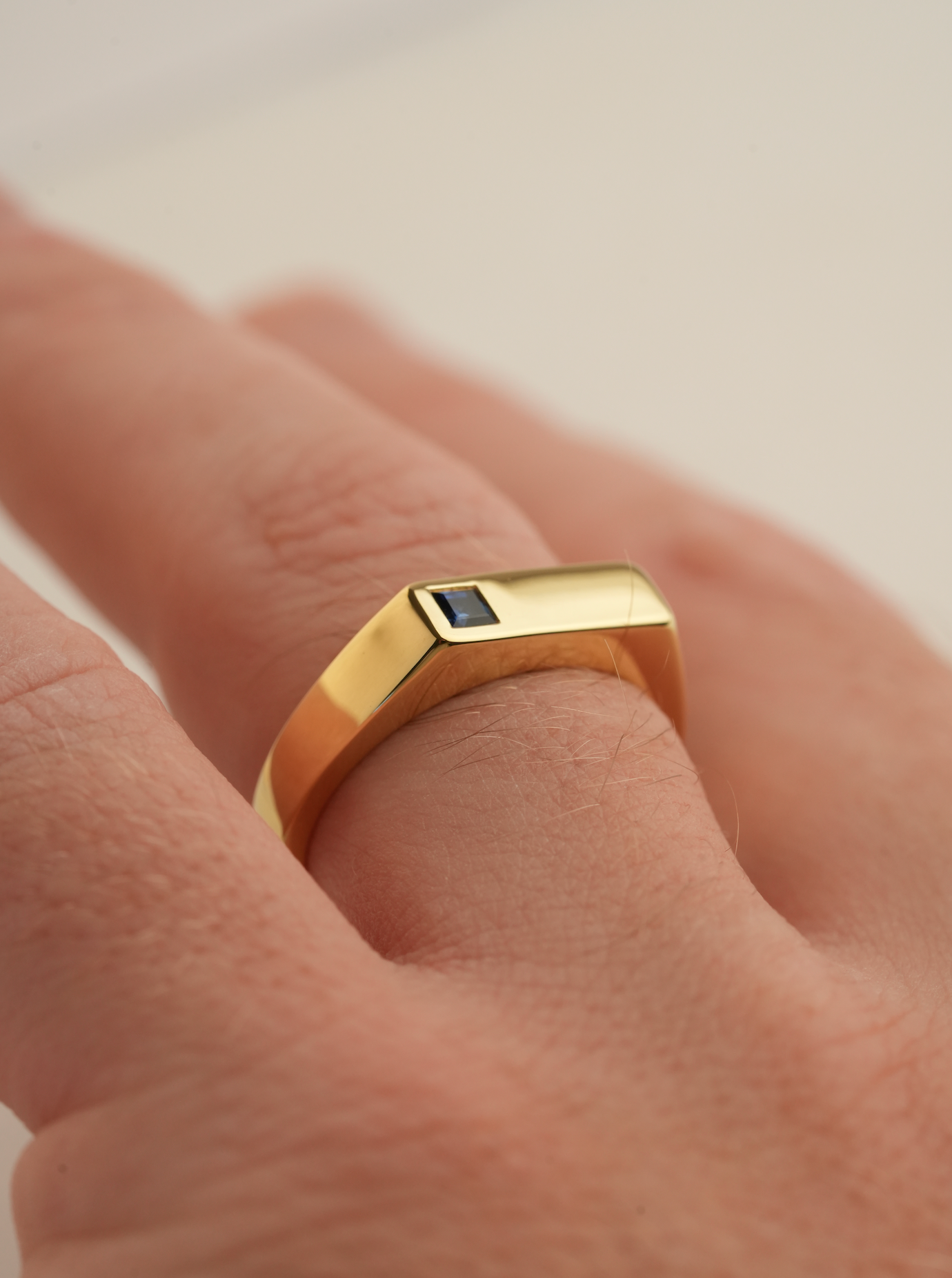 'No. 6' Solid Gold Ring (Square Sapphire)