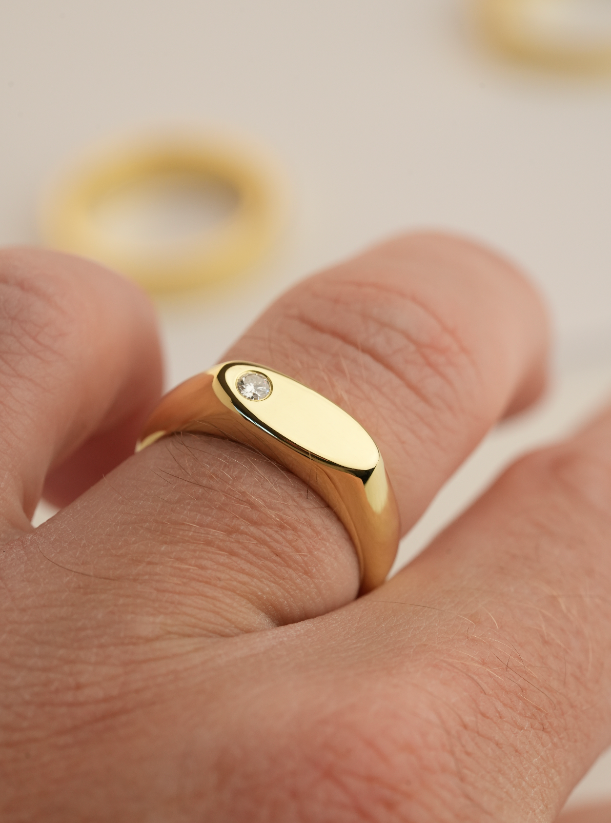 'No. 8' Solid Gold Ring (Round Diamond)