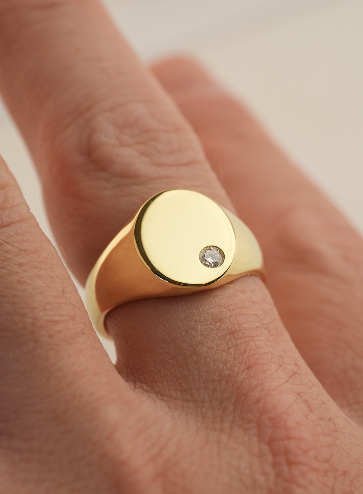 'No. 22' Solid Gold Signet Ring (Round Diamond)