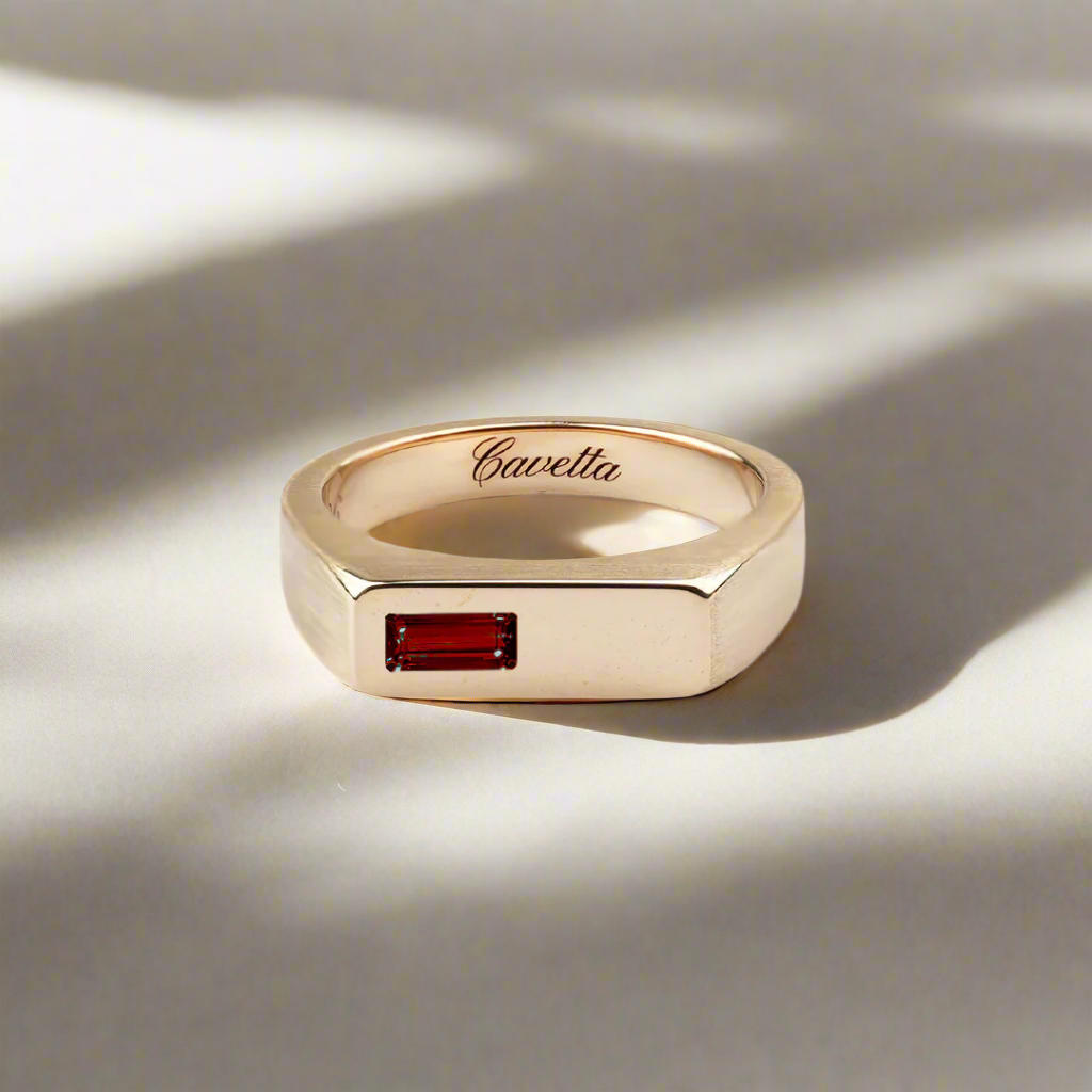 'No. 6' Solid Gold Ring (Red Ruby)