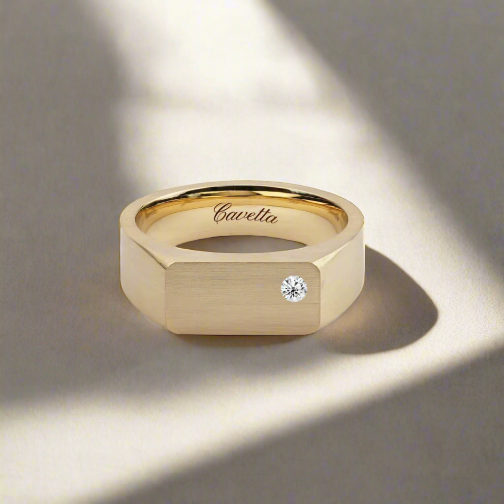 No. 6 (c) Chunky Solid Gold Ring (Round Diamond)