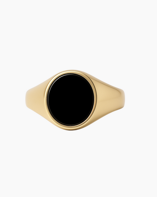 'No. 22' Solid Gold Signet Ring (Onyx)