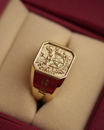 Custom 'No. 21' Family Crest Signet Ring