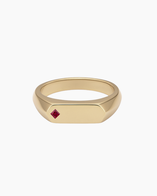 'No. 16' Solid Gold Ring (Square Ruby)