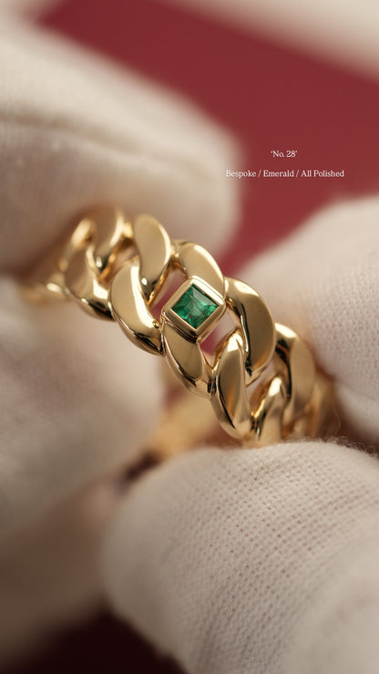 'No. 28' Solid Gold Chain Ring (Coloured Gemstone)