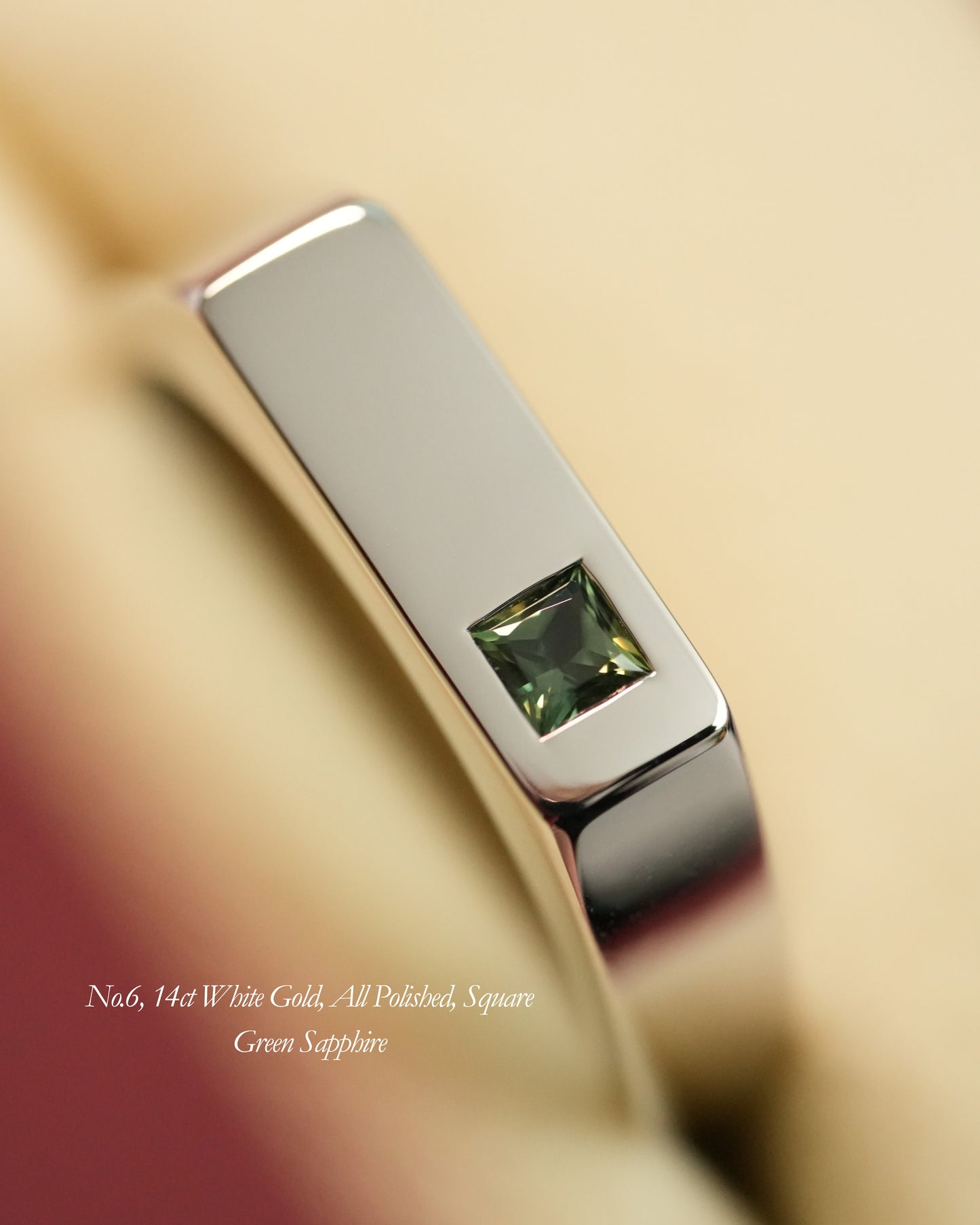 'No. 6' Solid Gold Ring (Square Sapphire)