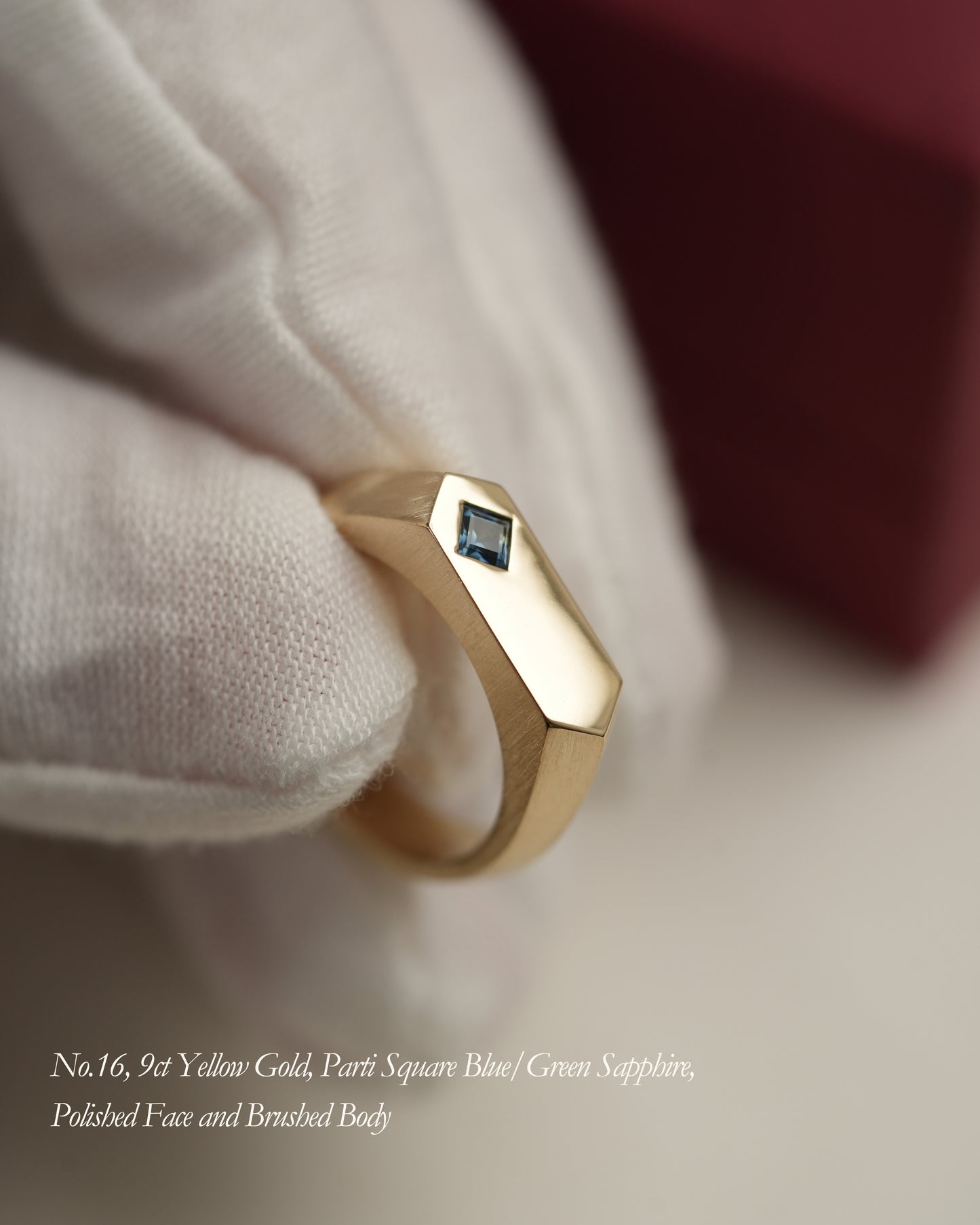 'No. 16' Solid Gold Ring (Square Sapphire)