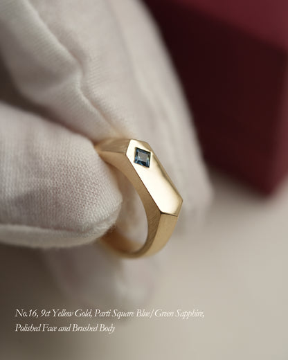 'No. 16' Solid Gold Ring (Square Sapphire)
