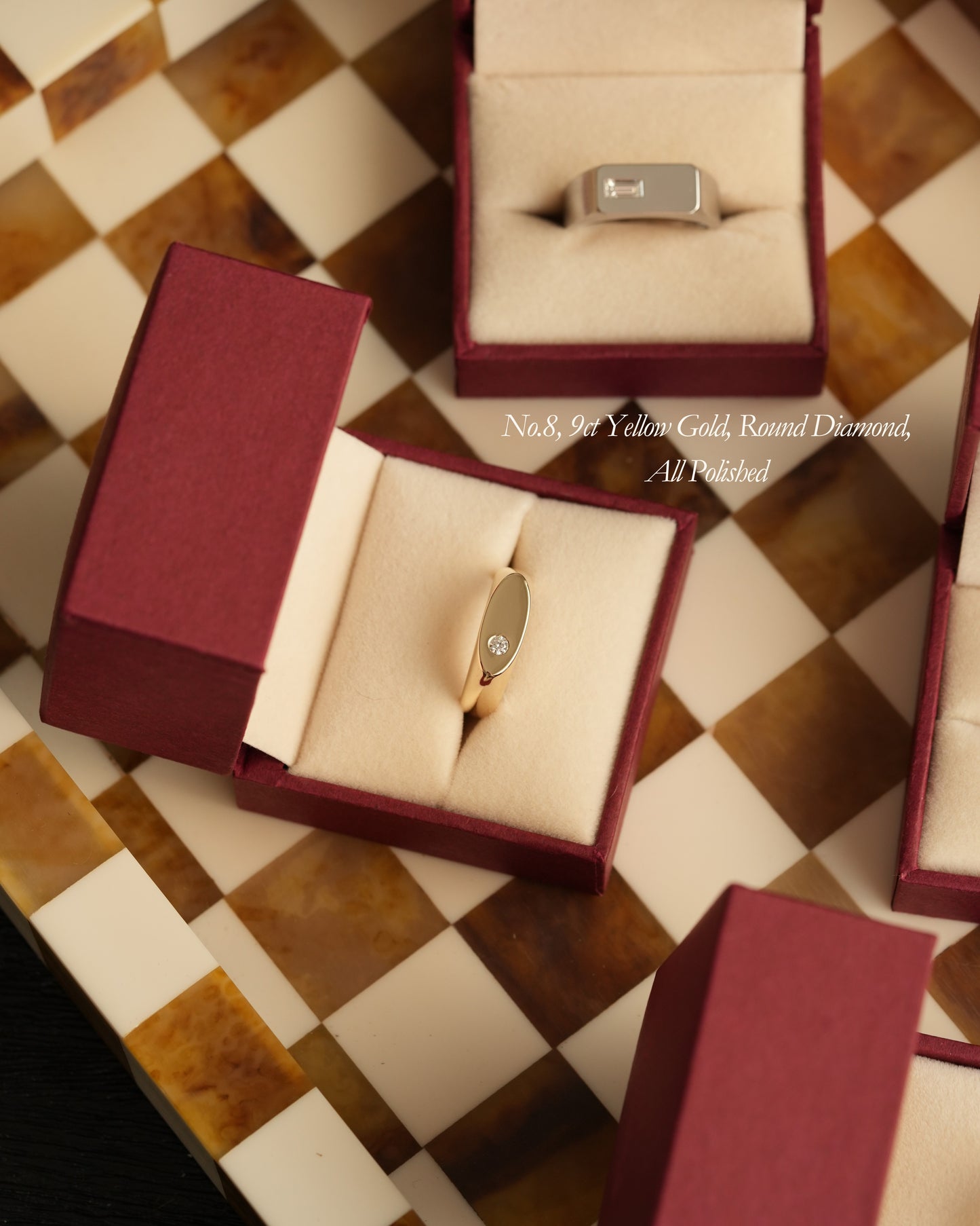 'No. 8' Solid Gold Ring (Round Diamond)