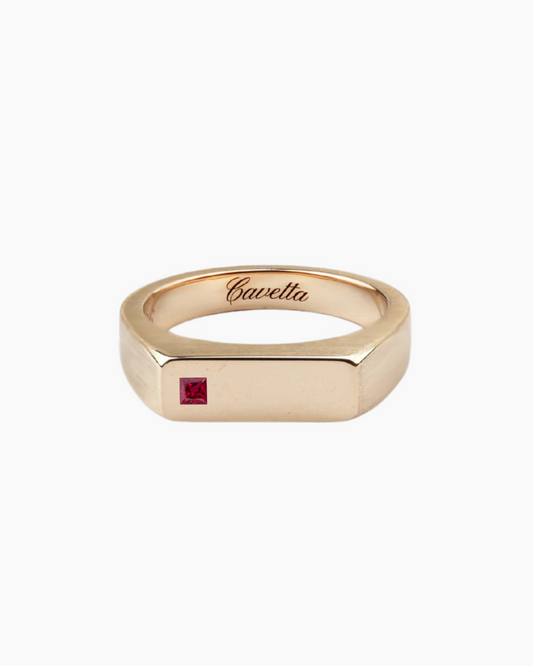 'No. 6' Solid Gold Ring (Square Ruby)