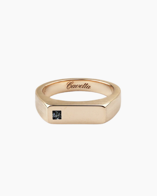 'No. 6' Solid Gold Ring (Square Sapphire)