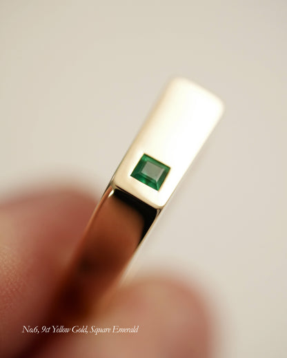 'No. 6' Solid Gold Ring (Square Emerald)