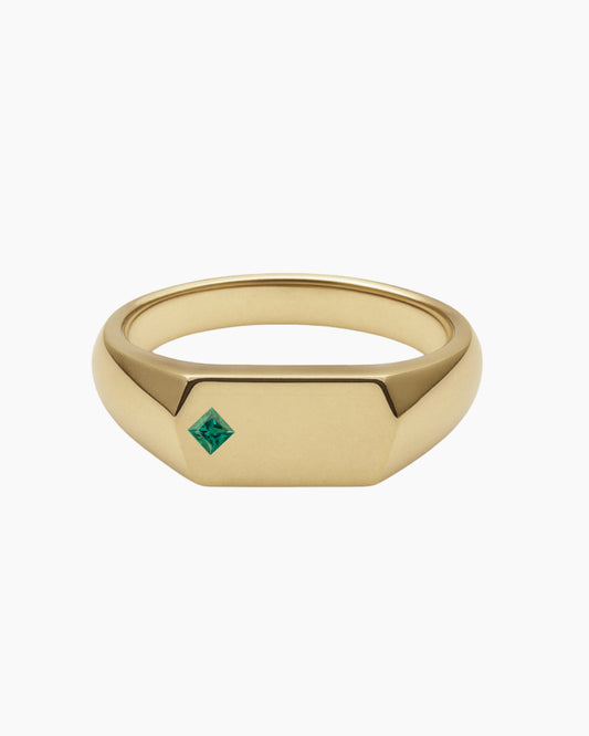 No. 16 Chunky Solid Gold Ring (Square Emerald)