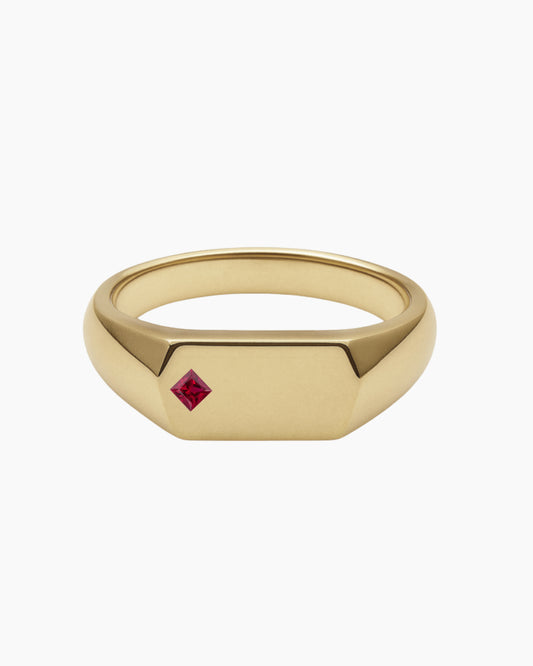 No. 16 Chunky Solid Gold Ring (Square Ruby)