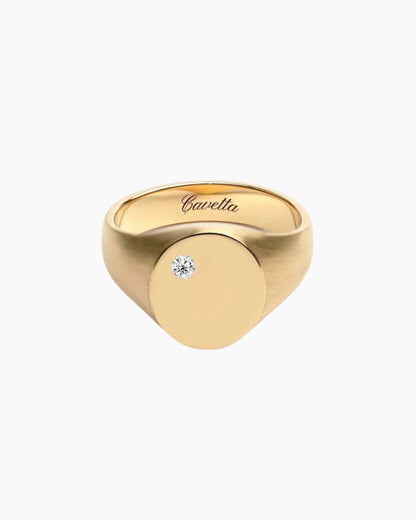 'No. 22' Solid Gold Signet Ring (Round Diamond)