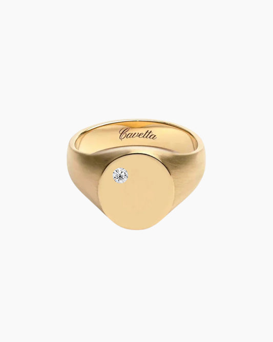 'No. 22' Solid Gold Signet Ring (Round Diamond)