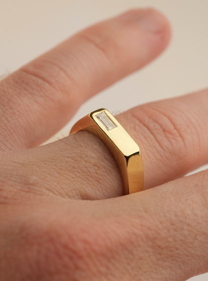 'No. 6' Solid Gold Ring (Baguette Diamond)