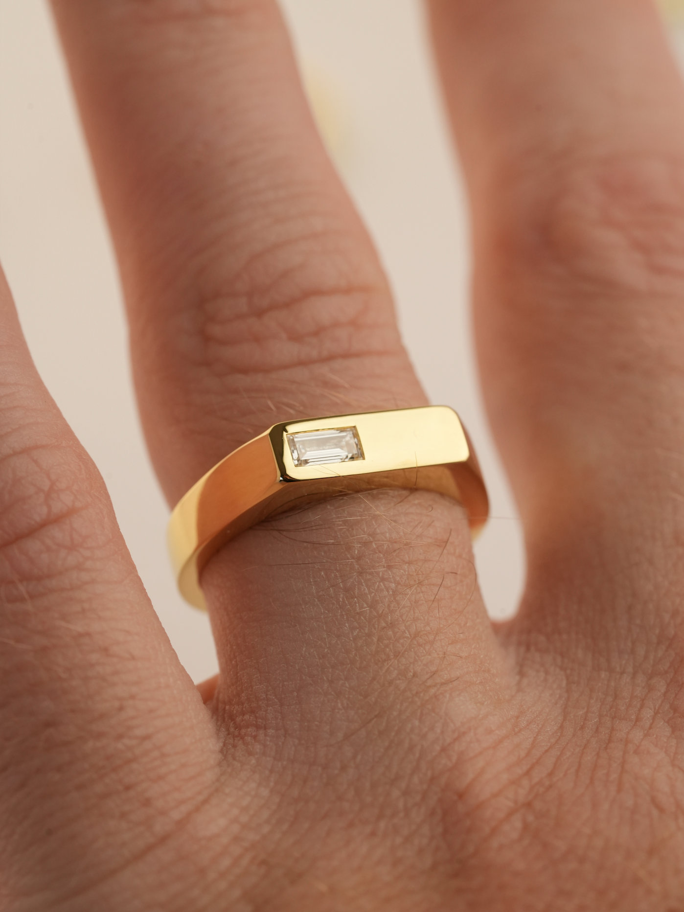 'No. 6' Solid Gold Ring (Baguette Diamond)