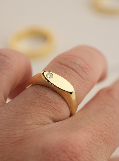'No. 8' Solid Gold Ring (Round Diamond)