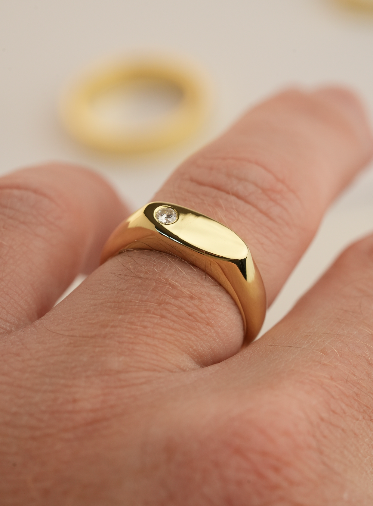 'No. 8' Solid Gold Ring (Round Diamond)