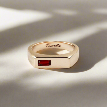 'No. 6' Solid Gold Ring (Red Ruby)