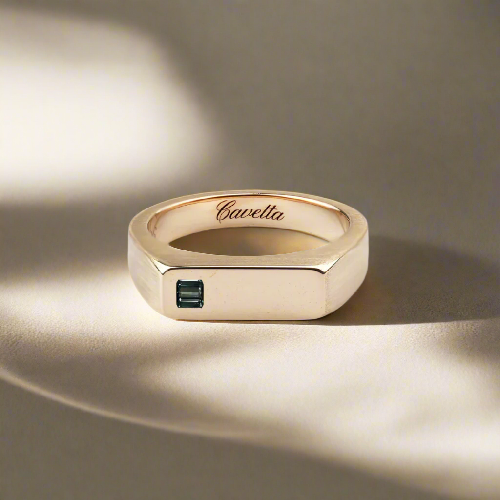 'No. 6' Solid Gold Ring (Square Sapphire)