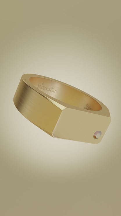 No. 6 (c) Chunky Solid Gold Ring (Round Diamond)